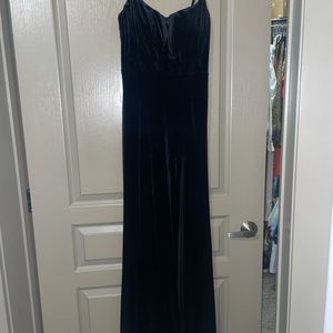 Black suede wedding guest dress